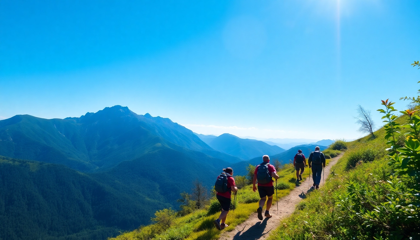 Hiking enthusiasts trail through lush forests in Indonesia's scenic mountains, enjoying outdoor adventure.
