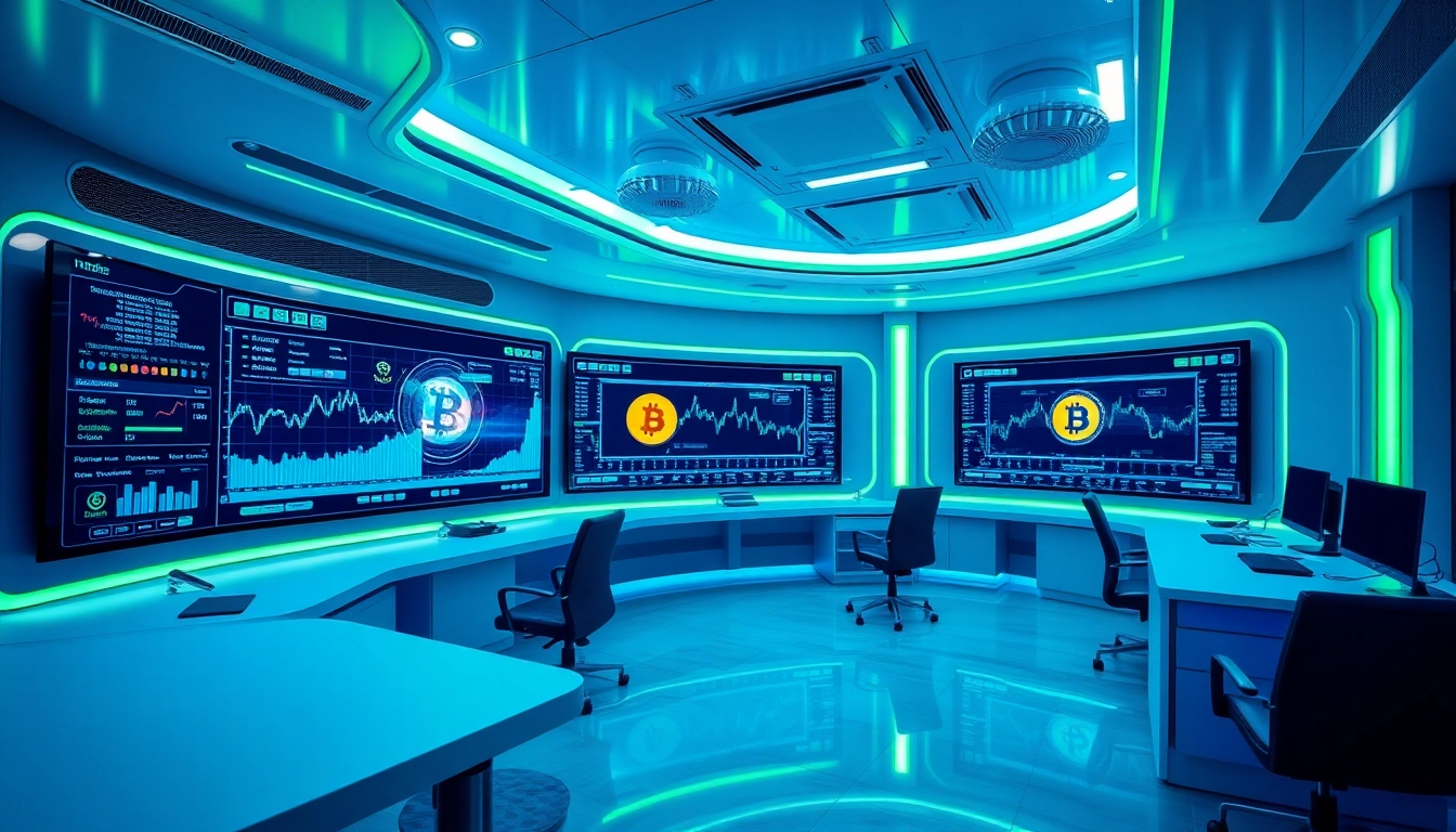 Microstrategy firm analyzing Bitcoin and business data in a high-tech digital workspace