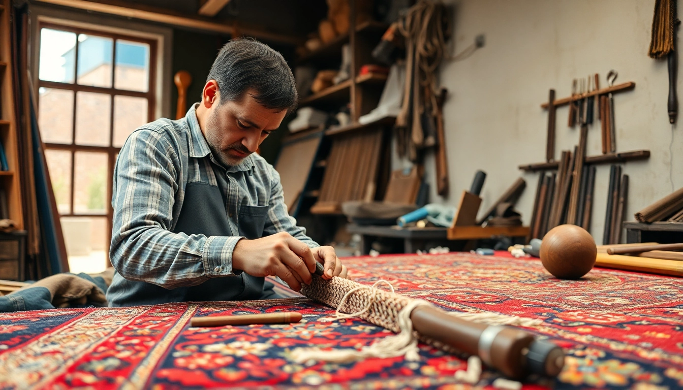 Professionals performing Restauro Tappeti milano with detailed craftsmanship and traditional